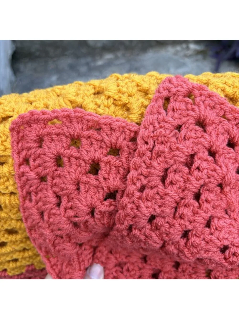 Afghan Crochet Granny Square Blanket Throw Coral Peach Spring Cottagecore Boho